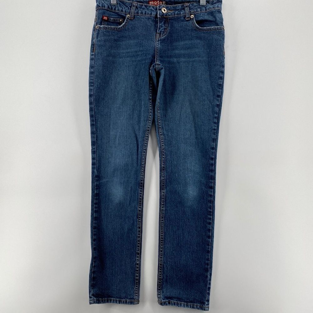 🎁5/$25 Moto Jeans Women 30 Skinny 5 Pocket Blue Denim Full Zip Button Closure